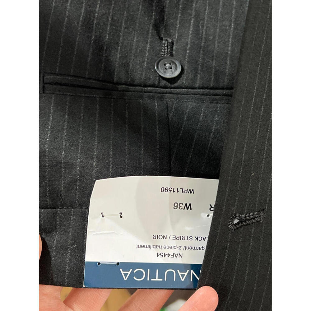 Nautica Mens Modern fit 2 Piece Suit 42 R / 36 Waist Black Striped Stretch - Picture 4 of 5